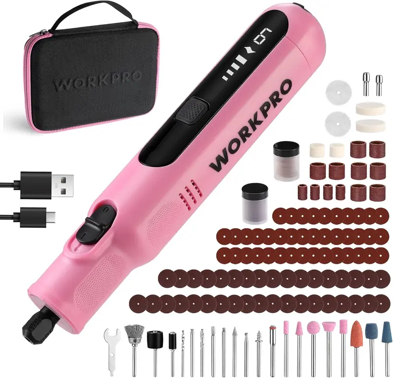Workpro 8V Cordless Rotary Tool System – 117 Accessories, 6-Speed Control, Led Illumination, And Type-C Charging 1