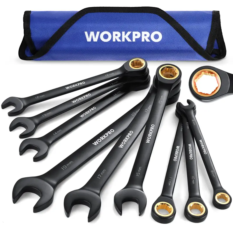 Workpro 9-Piece Anti-Slip Ratcheting Combination Wrench Set — Metric (8–19Mm) & Sae (1/4"–3/4") With 72-Tooth Mechanism 1