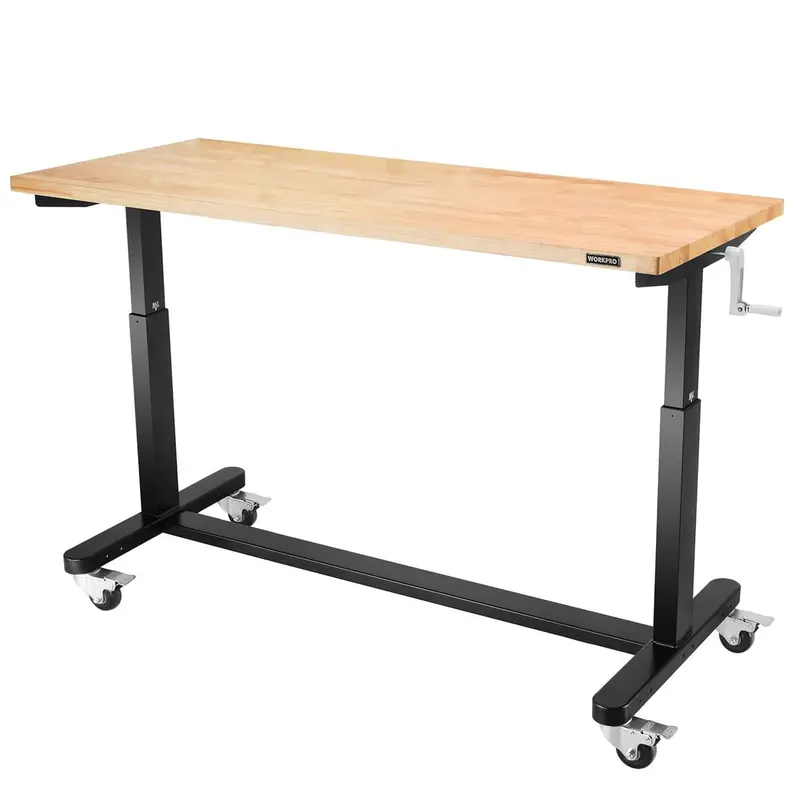 Workpro Adjustable Crank-Height Workbench – 60-Inch Tall, 500-Lb Capacity, Locking Casters & Leveling Feet 1