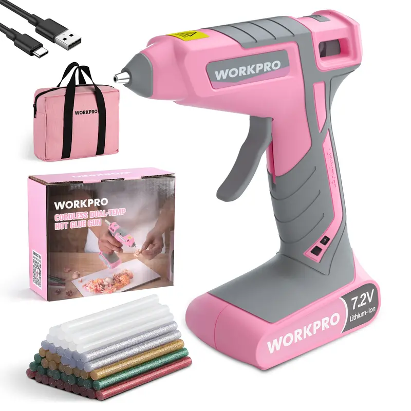 Workpro Cordless Dual-Temp Hot Glue Gun – 7.2V, 2600Mah Battery, 30-Second Heat-Up, Includes 50 Sticks & Carry Bag 1