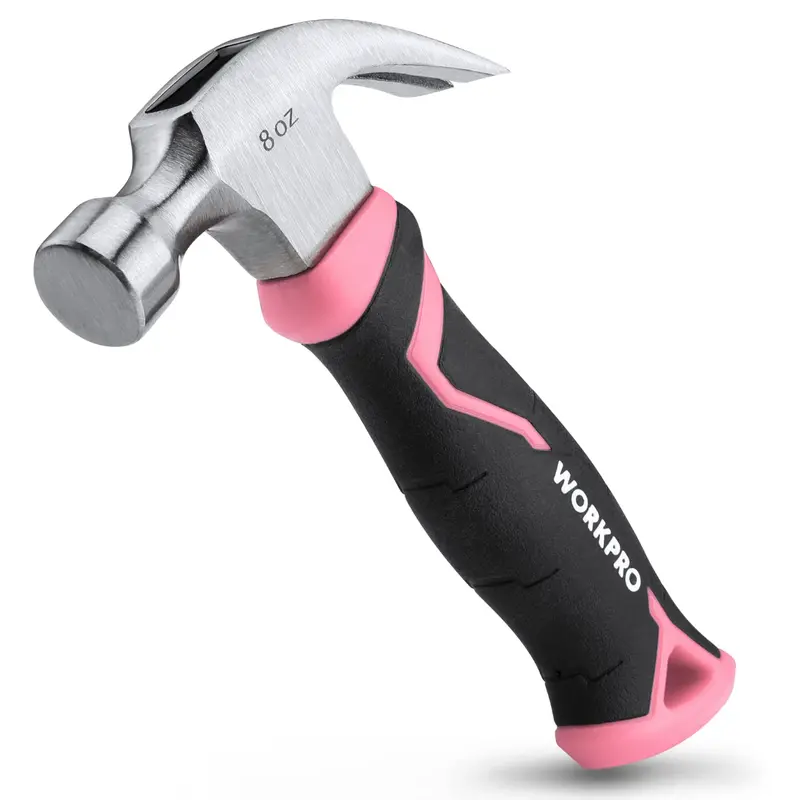 Workpro Fiberglass-Handle Claw Hammer – 8 Oz Lightweight Striking Tool – Pink Design 1