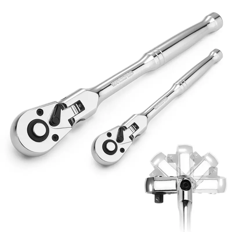 Workpro Flex Head Ratchet Set – 2 Or 4-Piece, 1/4", 3/8", 1/2" Drive + 3/8" Stubby Options 1