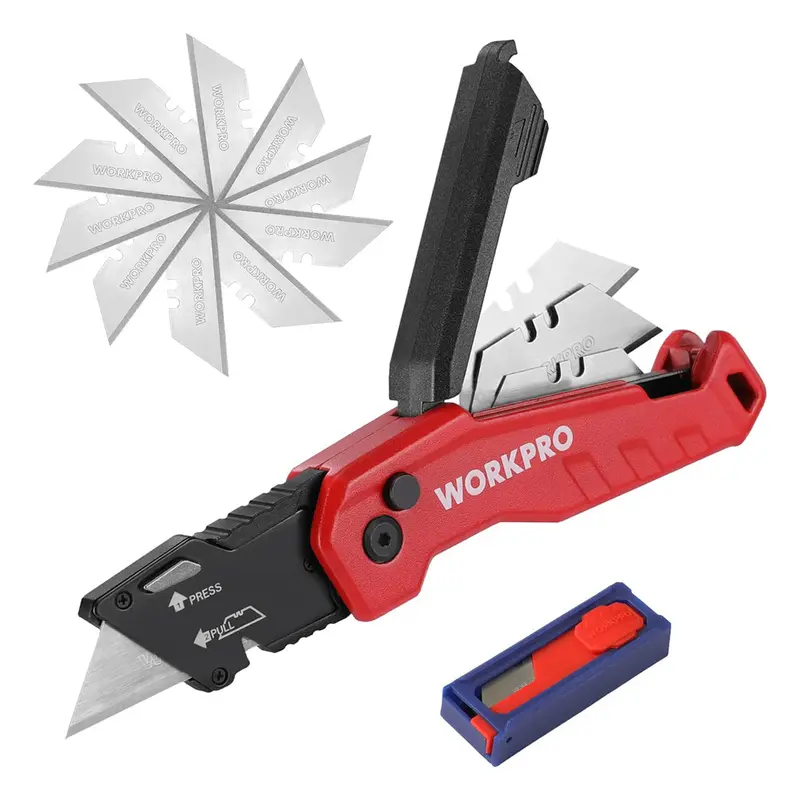 Workpro Folding Utility Knife – Quick-Blade-Change Design With 13 Spare Blades Included 2
