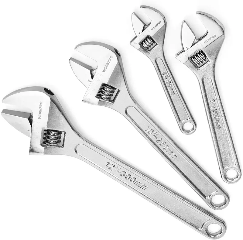 Workpro Forged & Heat-Treated Adjustable Wrench Set – 4-Piece Chrome-Plated 1