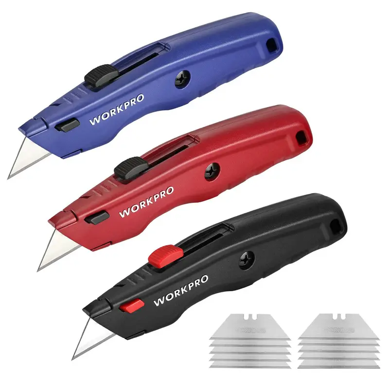 Workpro Heavy-Duty All-Metal Retractable Utility Knife With Quick-Change Blades And 10 Spares 4