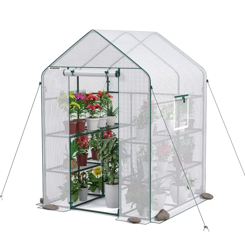 Workpro Large 3-Tier Walk-In Greenhouse — 56″L × 56″W × 77″H With 8 Shelving Levels 1