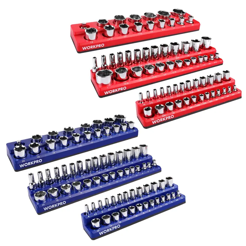 Workpro Magnetic Socket Organizer – 6-Tray System Supporting 1/4", 3/8", And 1/2" Drives (141 Sizes) 1