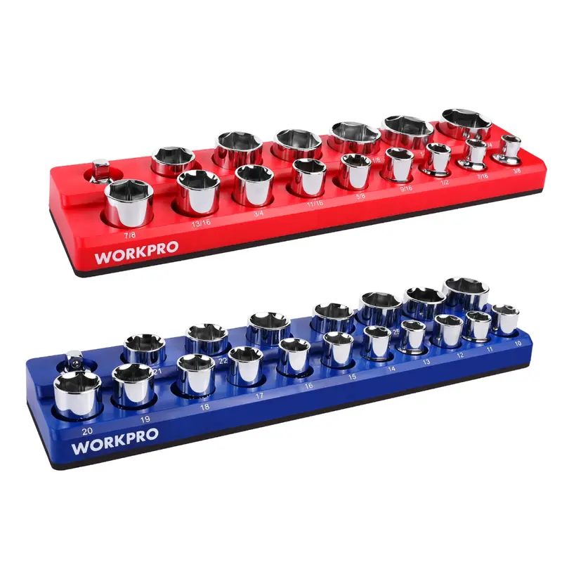 Workpro Magnetic Socket Organizer Set — Holds 1/4", 3/8", And 1/2" Drive Sockets 1