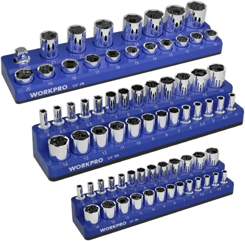 Workpro Magnetic Socket Organizer Set – Holds 1/4", 3/8", And 1/2" Metric & Sae Sockets (Sockets Not Included) 1