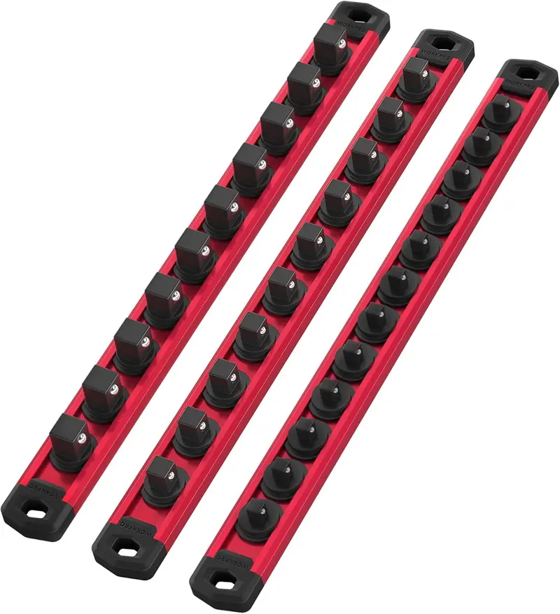 Workpro Magnetic Socket Organizer System — 3 Aluminum Holders For 1/4", 3/8", And 1/2" Drive Sockets 1