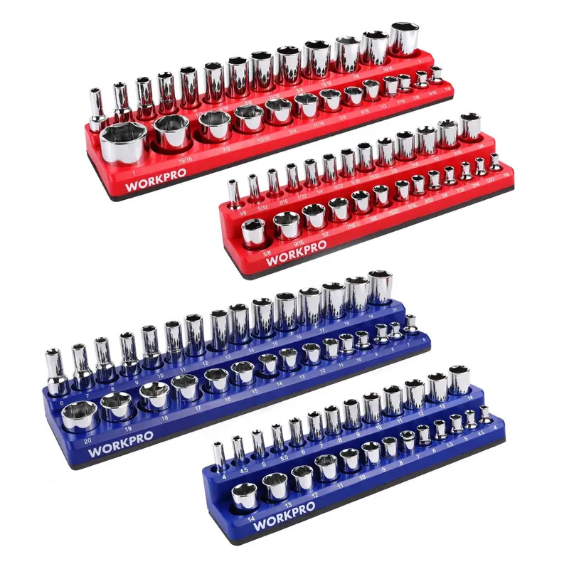 Workpro Magnetic Socket Tray Set – 4-Tray Configuration For 1/4" And 3/8" Drives (108 Standard Sizes) 1
