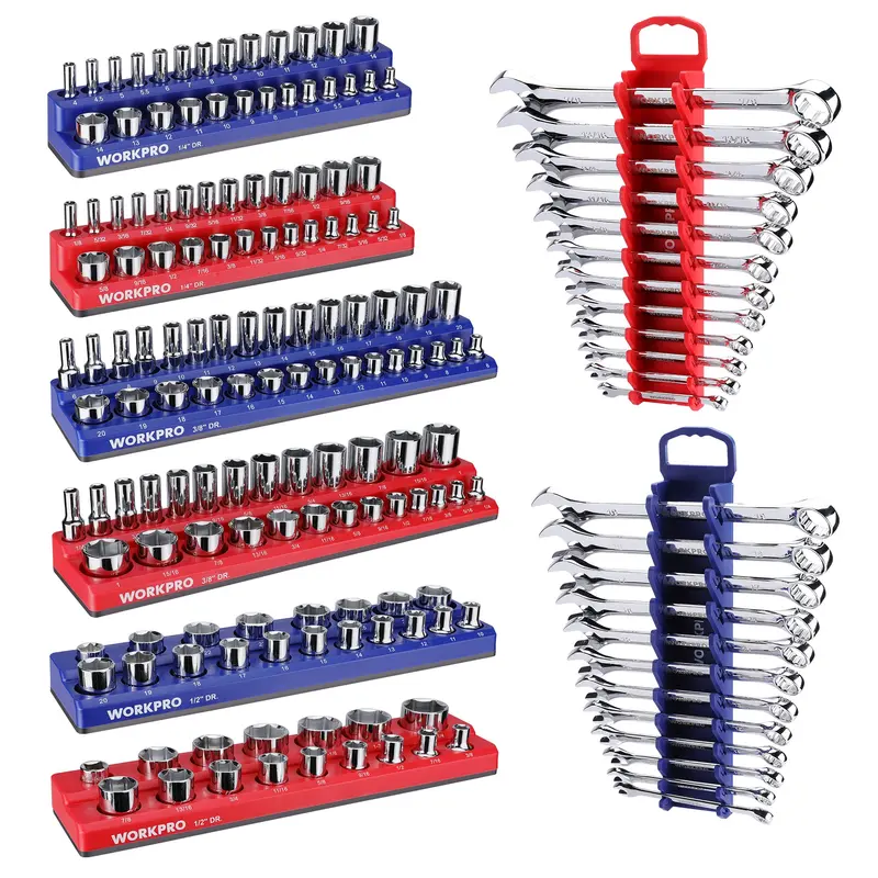 Workpro Magnetic Socket & Wrench Organizer Set – 1/4", 3/8", 1/2" Drive, Metric/Sae Storage Only 1