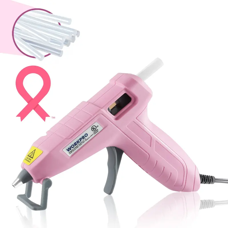 Workpro Mini Cordless Hot Glue Gun Kit – Includes 20 Glue Sticks & Pink Ribbon Accents 1