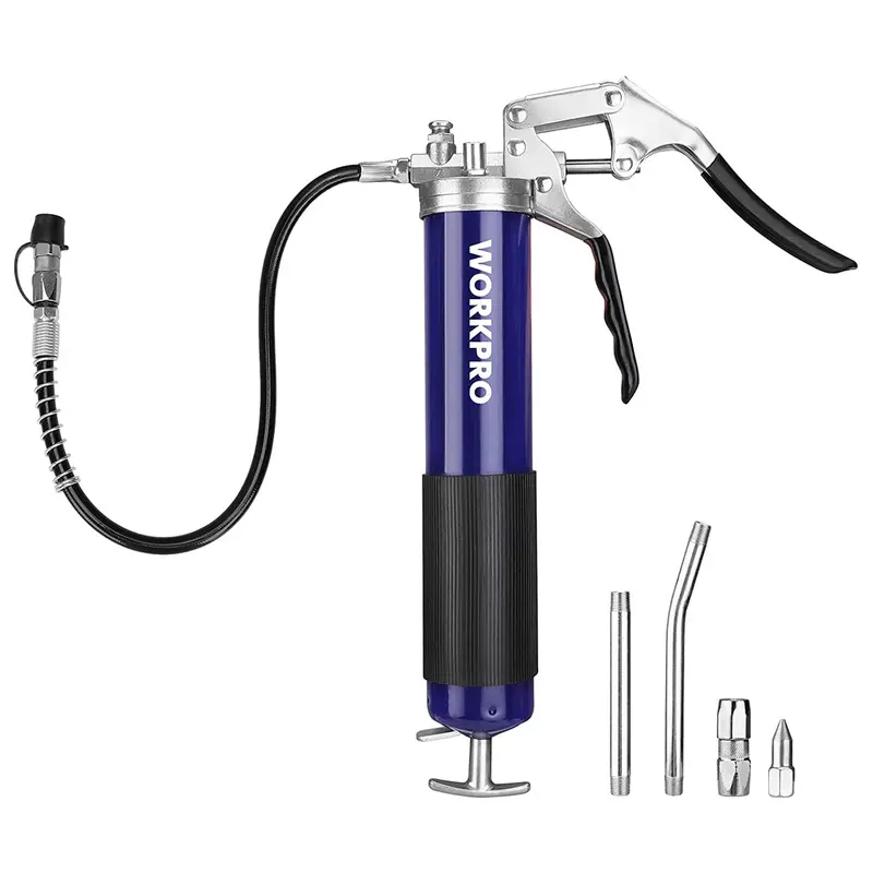 Workpro Pistol-Grip Grease Gun – 14 Oz Capacity, 4000 Psi, Flexible Hose & 3 Nozzle Options 1