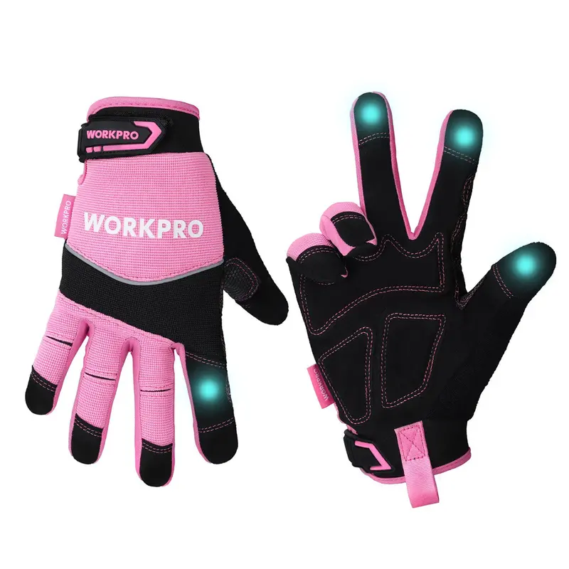 Workpro Touchscreen-Safe Work Gloves – Terry-Fabric, Non-Slip Grip – Pink (M/L) 1