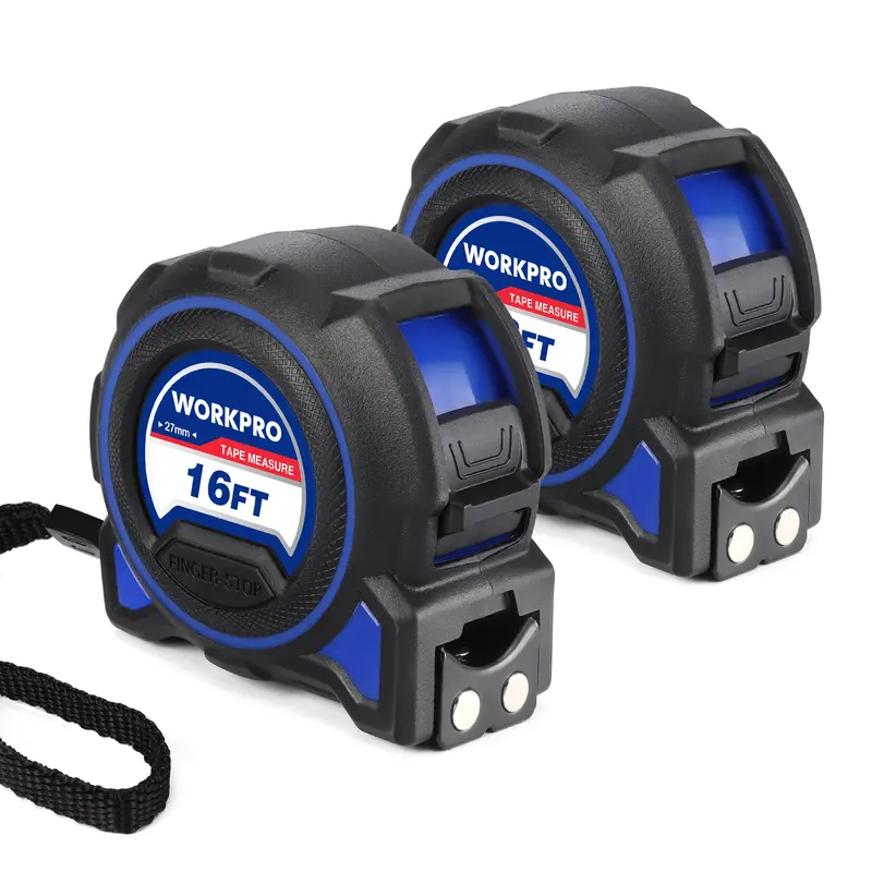 Workpro Twin 16-Foot Heavy-Duty Tape Measures — Magnetic Hook, Belt Clip & Rubber Casing 1