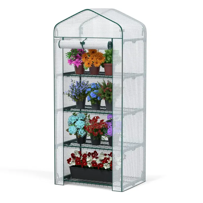 Workpro White 4-Tier Portable Plant Stand — 27″L × 19″W × 63″H Mini Greenhouse Rack 1