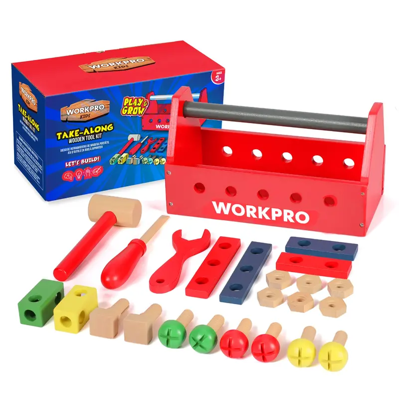 Workpro Wooden Building Toy Tool Kit — 24/43/70-Piece Options For Toddlers Ages 3+ 1