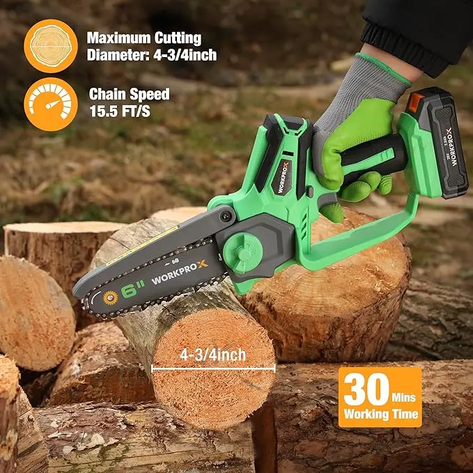 Workprox 20V Cordless Mini Chainsaw – 6-Inch Bar, Type-C Fast Charging, 2.0Ah Battery Included 2