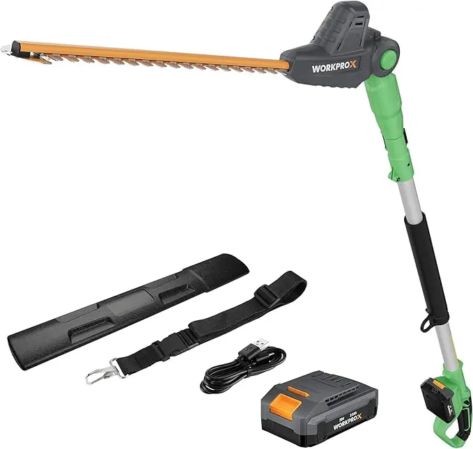 Workprox 20V Cordless Pole Hedge Trimmer With 9.2-Foot Extended Reach And 11-Angle Rotating Head 1