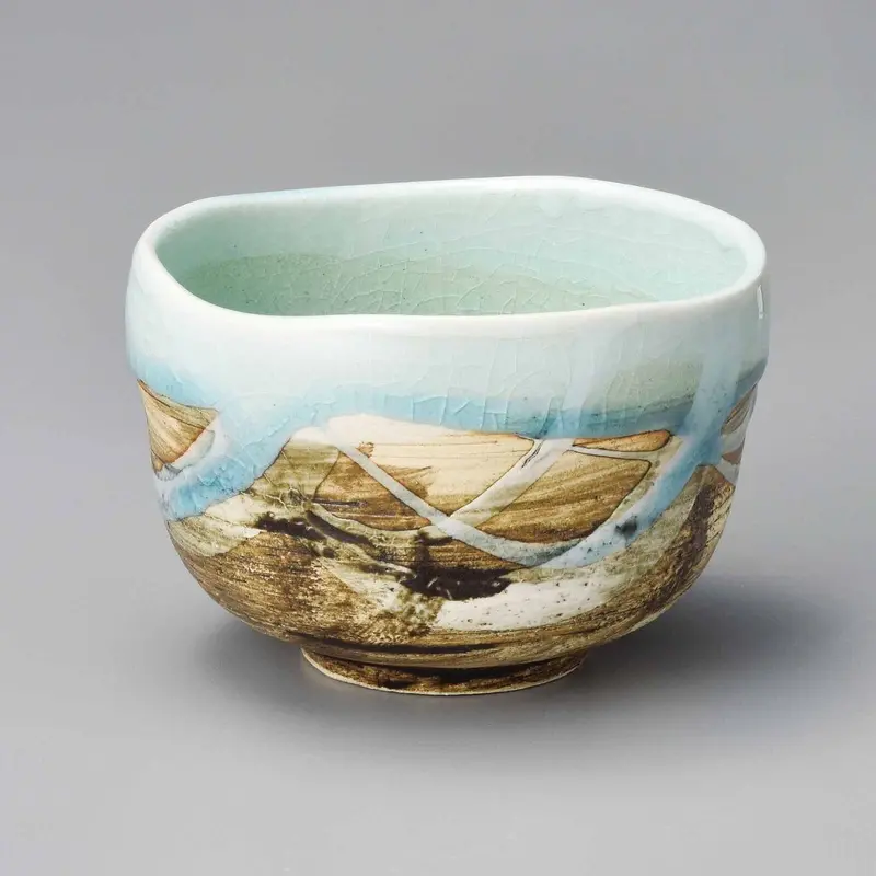 Yamaki Ikai Y1537 Retro Blue-And-White Minoyaki Matcha Bowl – Kakurin Ceramics 1
