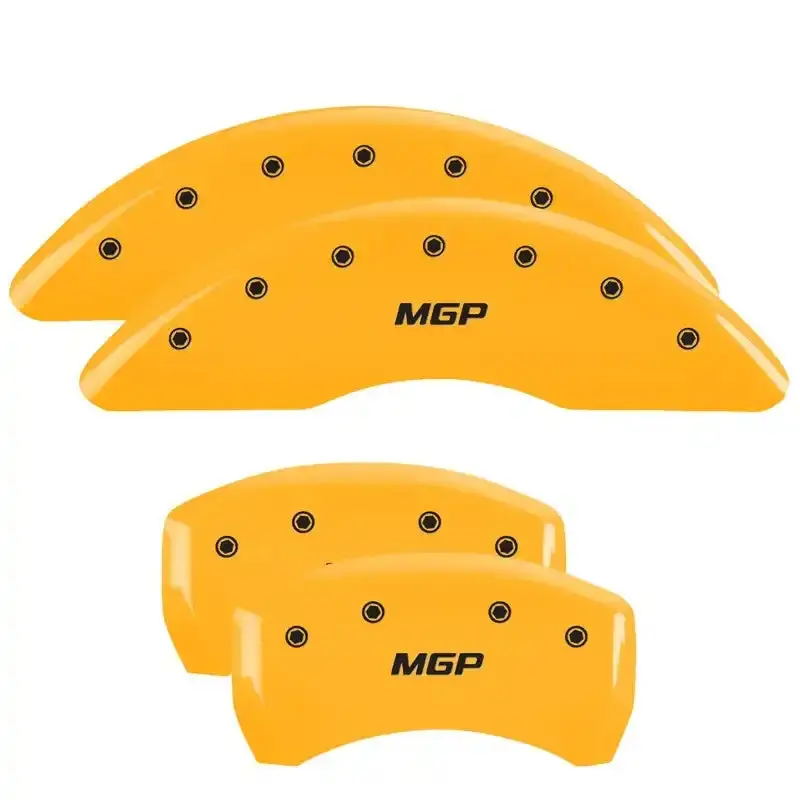 Mgp Engraved 4-Piston Caliper Covers – Front And Rear, Yellow Finish With Black Chrome Accents 1